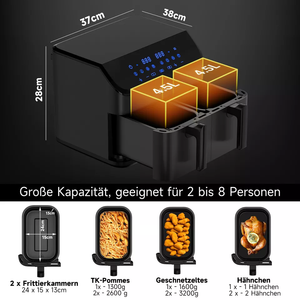 Scheffler Heißluftfritteuse 2 kammern 9L Airfryer 8 Programme Dual Cook & Sync Finish