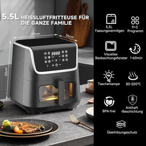Heißluftfritteuse Scheffler XXL 5.5L: 1800 Watt, 12 Programme