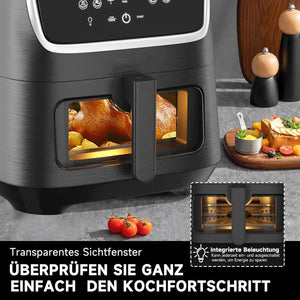 1800W XXL Airfryer von Scheffler: 5,5L, 12 Programme, Sicherheitsschutz, Sichtfenste