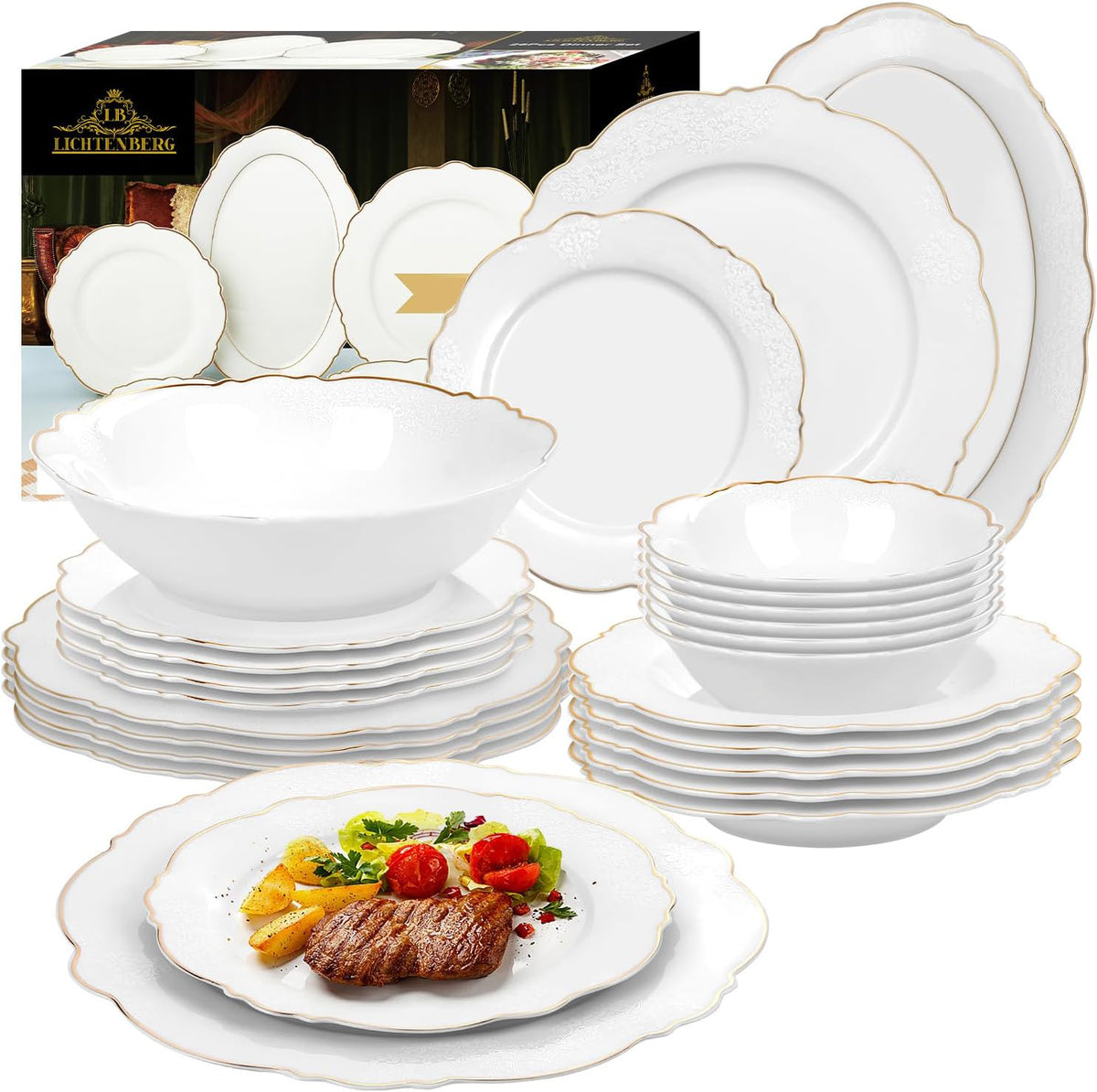 Geschirrset 26-Teiliges Fur 6 Personen Tafelservice Essservice aus Por – homelux-shop