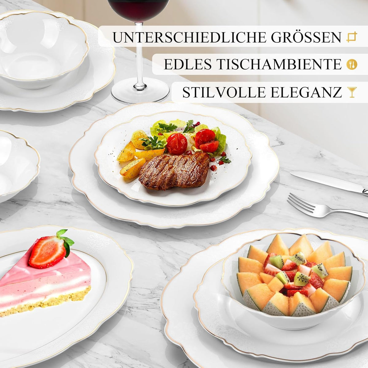 Geschirrset 26-Teiliges Fur 6 Personen Tafelservice Essservice aus Por – homelux-shop