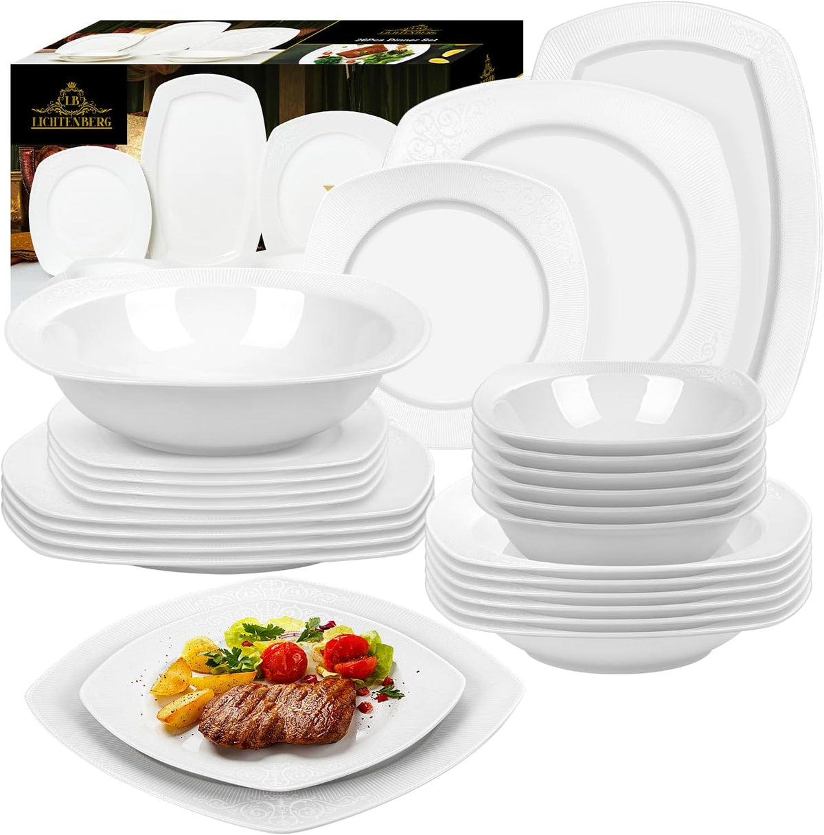 Geschirrset 26-Teiliges Fur 6 Personen Tafelservice Essservice aus Por – homelux-shop