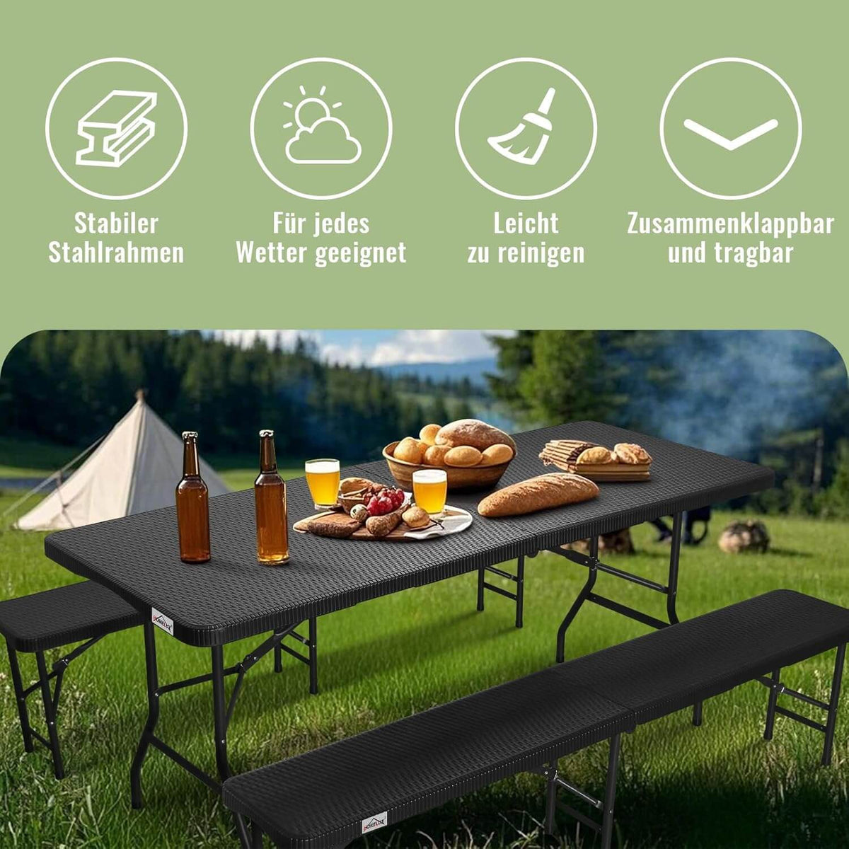 Bierzeltgarnitur Set / Klapptisch / Bierbank 180cm Gartengarnitur Bier – homelux-shop