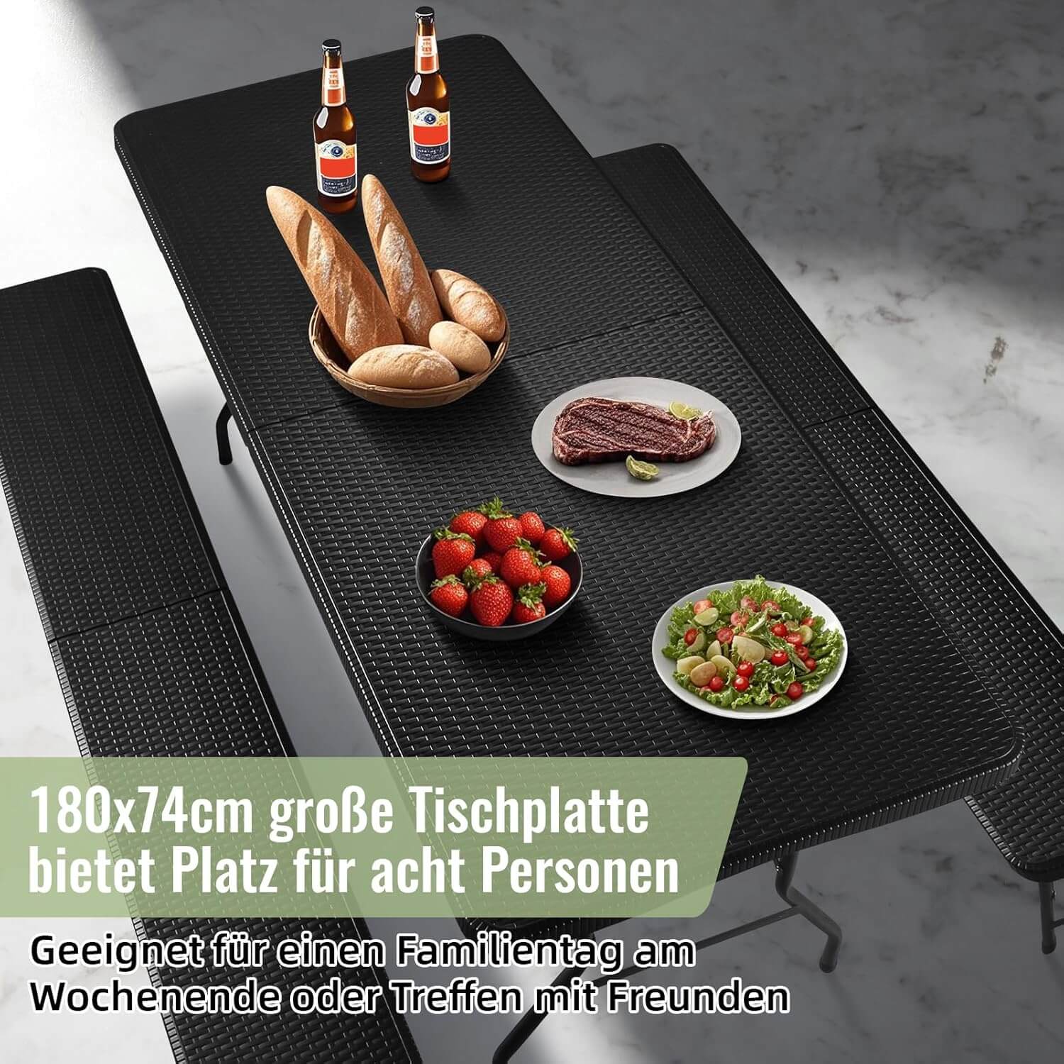 Bierzeltgarnitur mit kompaktem Klappmechanismus