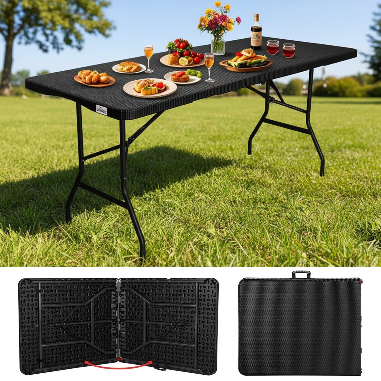 Klapptisch 180cm Campingtisch Biertisch Tragbar und geeignet für Familienfeiern und Campingausflüge.