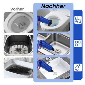 HOMELUX Druckluft Abflussreiniger Pümpel mit 4 Aufsätzen für Toilette, Waschbecken, Bad & Spüle, Hochdruck Rohrfrei ohne Chemie