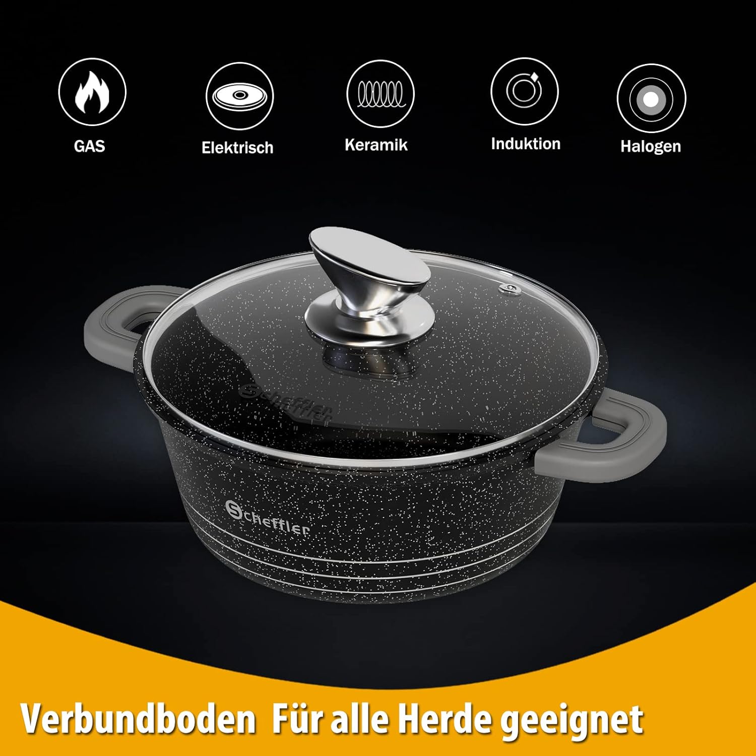 Non-stick coating cooking pot cast aluminum glass lid induction glass lid casserole dish