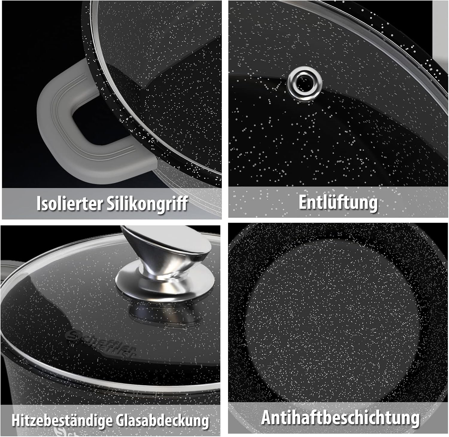 Non-stick coating cooking pot cast aluminum glass lid induction glass lid casserole dish
