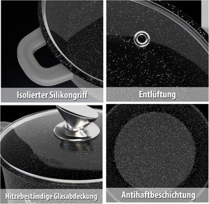 Non-stick coating cooking pot cast aluminum glass lid induction glass lid casserole dish