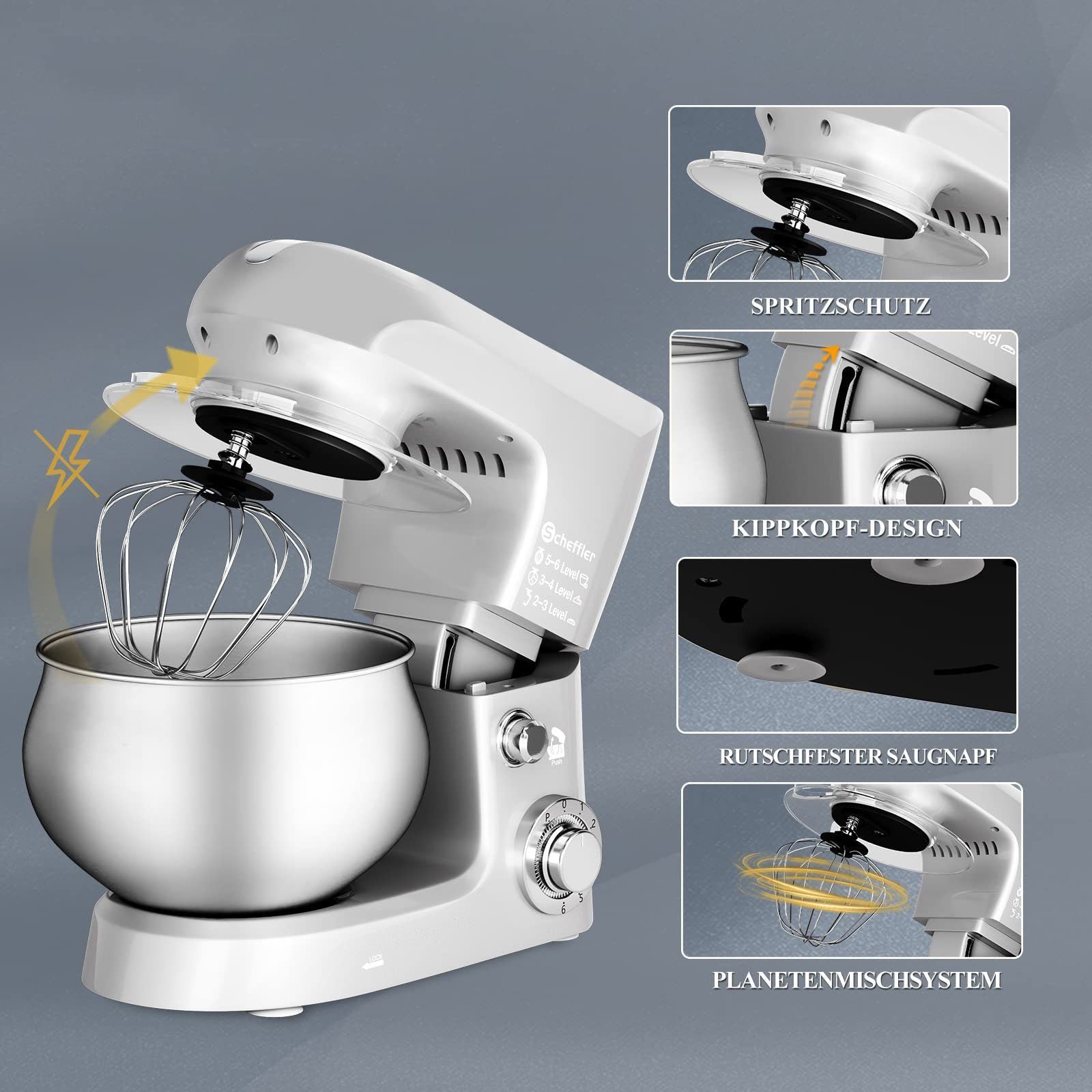 VIVOHOME Standmixer 660W – 5,7 L Rührschüssel, 10 Geschwindigkeiten, Mit Knethaken & Schneebesen