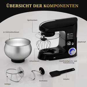 Edelstahl-Schüssel 5L, 6-Gang Knetmaschine, 2000W Küchenmaschine