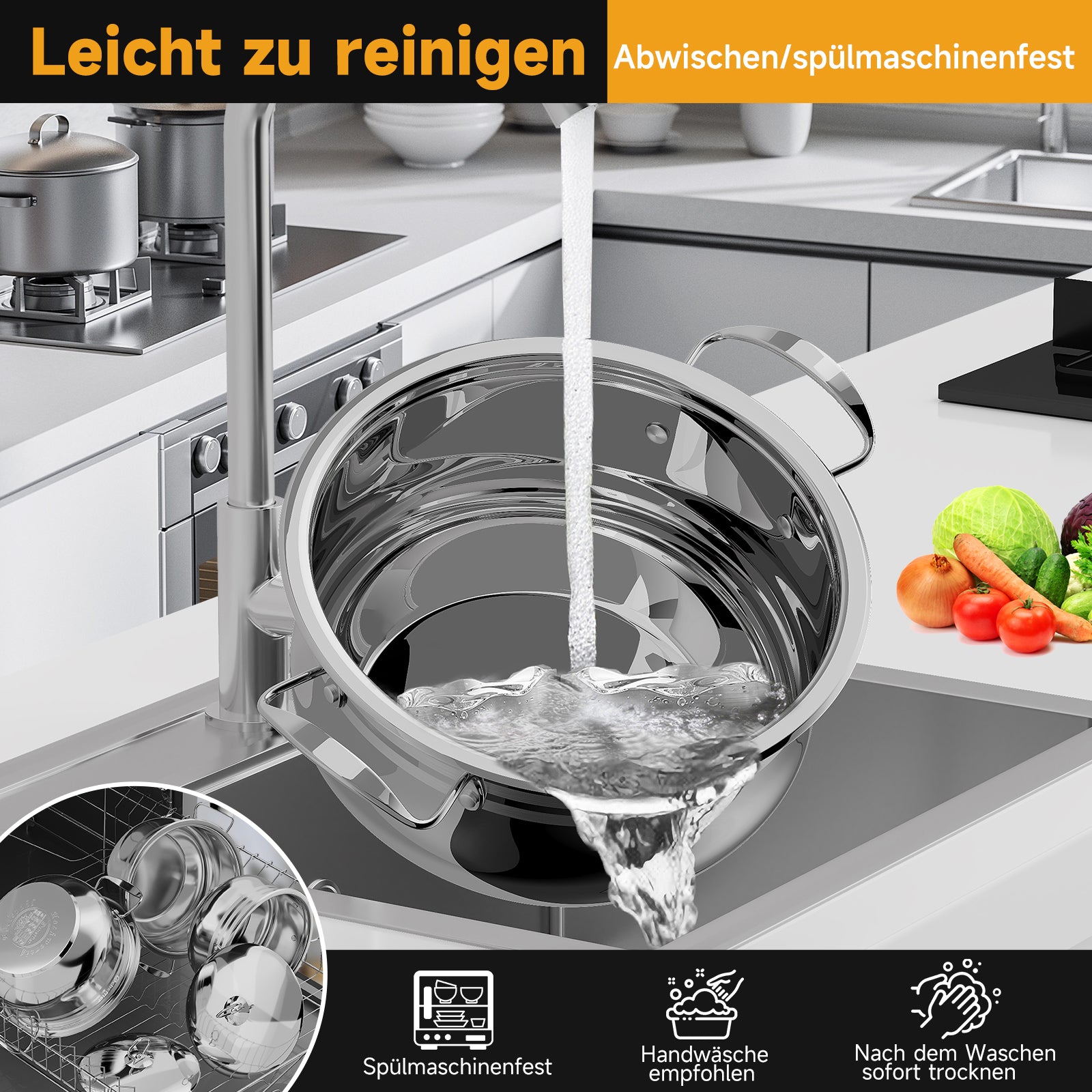 22/24/26/28/30 cm Topfset Scheffler Edelstahl Topfset 10-teilig, induktionsgeeignetes Kochgeschirr mit Deckeln, passend für alle Herdarten