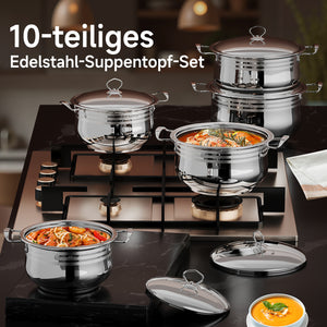 22/24/26/28/30 cm Topfset Scheffler Edelstahl Topfset 10-teilig, Kochgeschirr mit Deckeln