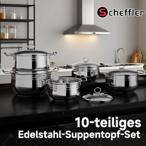 22/24/26/28/30 cm Topfset Scheffler Edelstahl Topfset 10-teilig, Kochgeschirr mit Deckeln