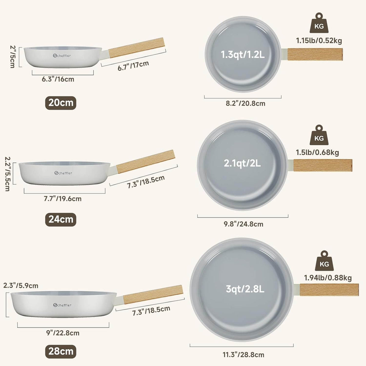Pfannen-Set Pfanne Ø20/24/28 cm Bratpfanne Antihaftbeschichtung Pfanne Induktion geeignet für alle Herdarten