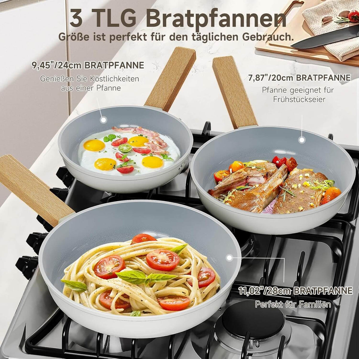 Pfannenset, Pfanne 20/24/28 cm,Bratpfanne,Pfannen,beschicht – homelux-shop