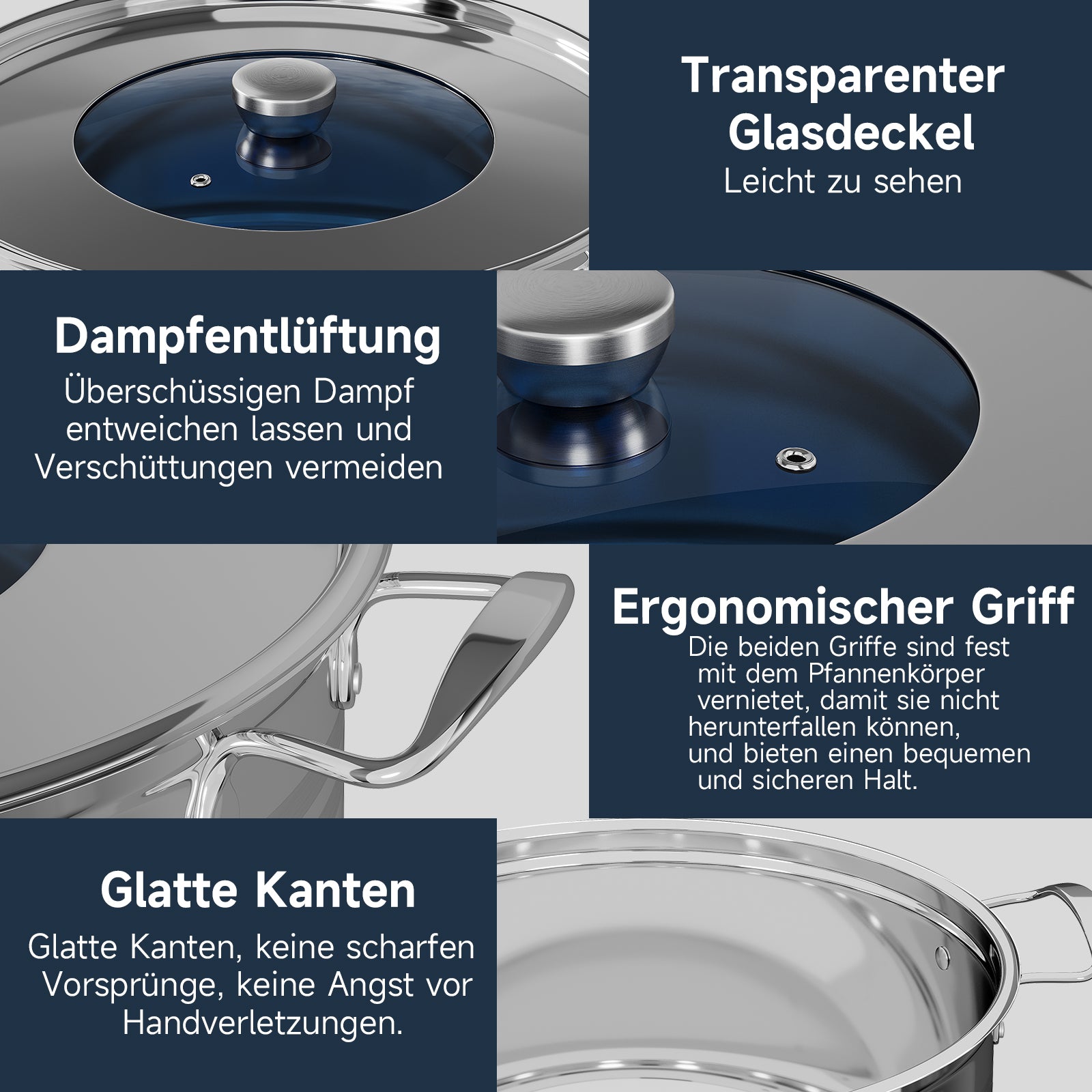 32/36/40 cm Topfset Scheffler Edelstahl Topfset 6-teilig, Kochgeschirr mit Deckel, induktionsgeeignet und passend für alle Herdarten