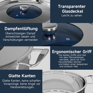 32/36/40 cm Topfset Scheffler Edelstahl Topfset 6-teilig, Kochgeschirr mit Deckel, induktionsgeeignet und passend für alle Herdarten