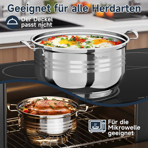 32/36/40 cm Topfset Scheffler Edelstahl Topfset 6-teilig, Kochgeschirr mit Deckel, induktionsgeeignet und passend für alle Herdarten