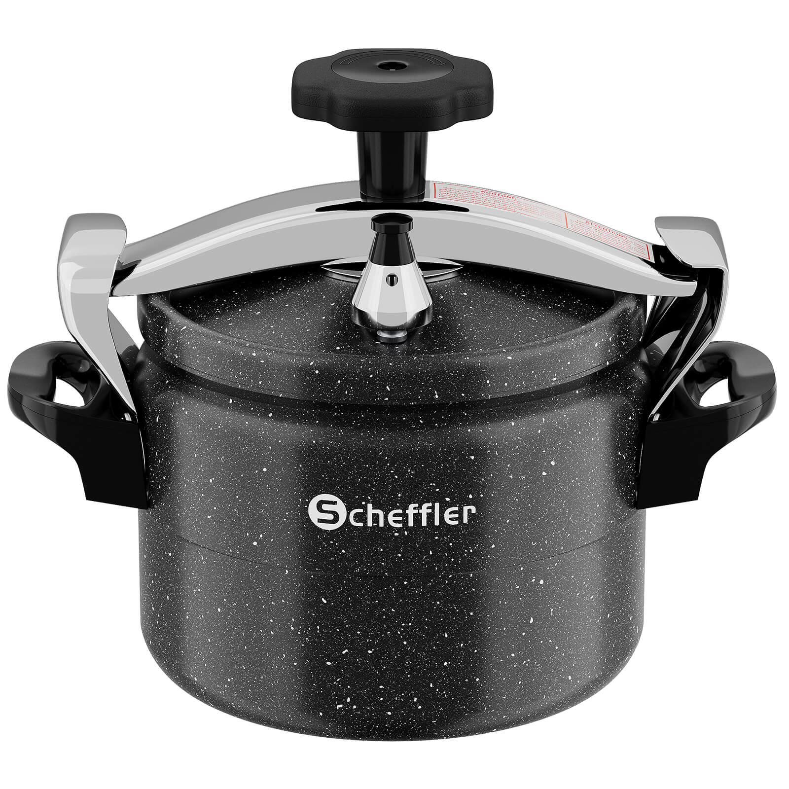 Schnellkochtopf mit ergonomischen Griffen und Drehknöpfen