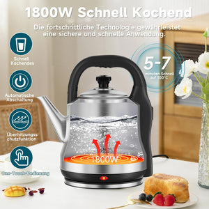 Scheffler XXL Retro Wasserkocher 6 Liter, 1800W Edelstahl Teekocher Kabellos, Schnellkochfunktion, BPA-frei, Filter & Auto-Off