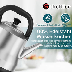 Scheffler XXL Retro Wasserkocher 6 Liter, 1800W Edelstahl Teekocher Kabellos, Schnellkochfunktion, BPA-frei, Filter & Auto-Off