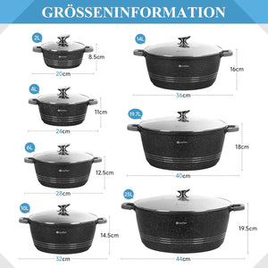 Topf-Set Kochtopf Set Induktions Antihaftbeschichtung Töpfe Set mit Glasdeckel