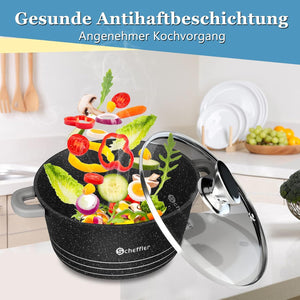 Topf-Set Kochtopf Set Induktions Antihaftbeschichtung Töpfe Set mit Glasdeckel