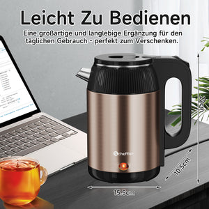 Wasserkocher 2,2L Kabellos 1500W BPA-frei, Schnellkochend, Retro Design Blau/Roségold