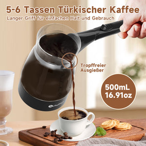 Elektrischer Türkischer Kaffeekocher 600W 0,5L Glas Mokkakocher Espressokocher