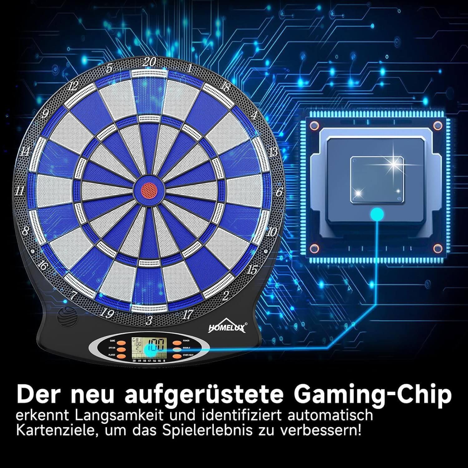 Elektronische Dartscheibe Profi, Elektronisch Dartboard mit 6 Darts + 60 Dartköpfe , innovativer Dartautomat mit 18 Spielen & 159 Variationen