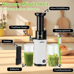 HOMELUX Slow Juicer Kaltpress Entsafter 120W 55 U/min, 85% Saftausbeute, leise 55dB, Kompakt, Leicht zu reinigen, Rückwärtsfunktion