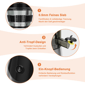 HOMELUX Slow Juicer Entsafter, 140mm XXL Einfüllschacht für ganze Früchte, 150W Kaltpresse Saftpresse, Hohe Saftausbeute
