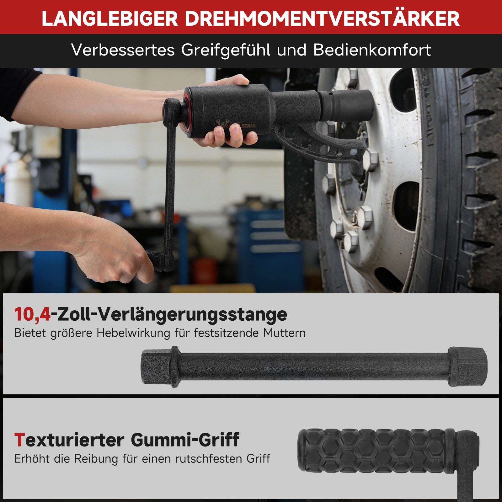 11-teilig Drehmomentvervielfältiger 4800 Nm 1:64 Drehmomentverstärker Radmutternschlüssel Lkw Werkzeug-Set mit Koffer