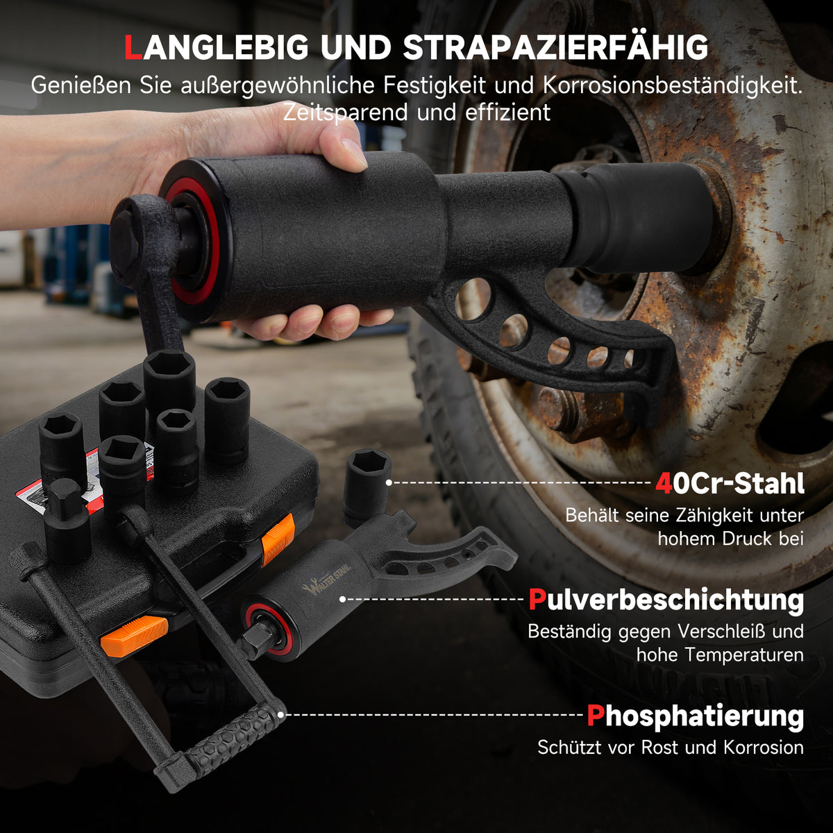 11-teilig Drehmomentvervielfältiger 4800 Nm 1:64 Drehmomentverstärker Radmutternschlüssel Lkw Werkzeug-Set mit Koffer