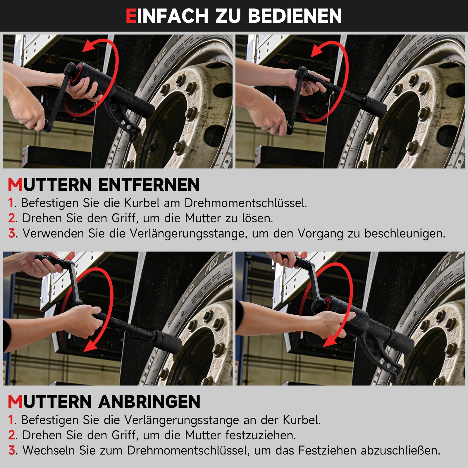 11-teilig Drehmomentvervielfältiger 4800 Nm 1:64 Drehmomentverstärker Radmutternschlüssel Lkw Werkzeug-Set mit Koffer