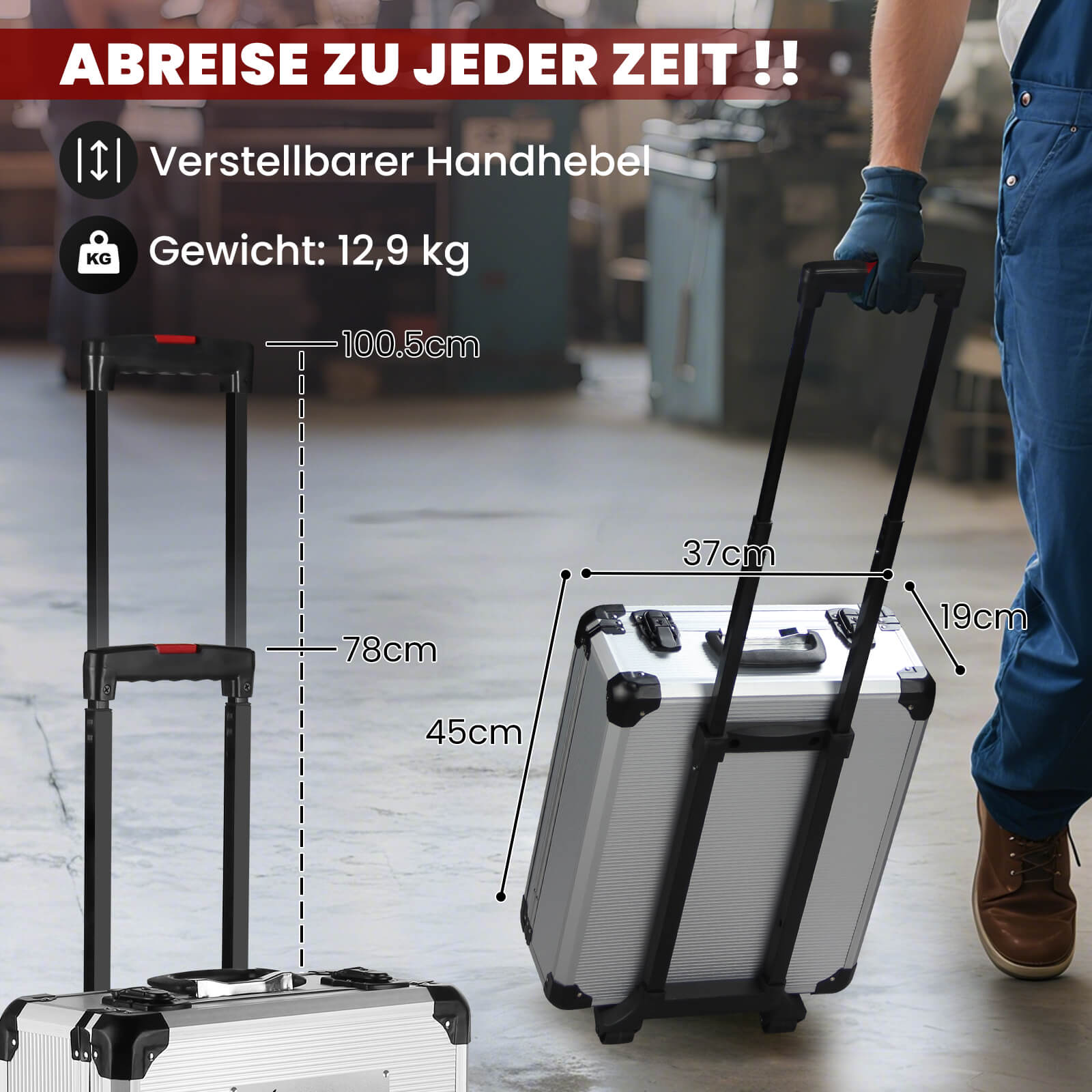 Werkzeugkoffer gefüllt 409 tlg | Werkzeugkasten | Aluminiumkoffer | Werkzeug Set | für Werkstatt und Haushalt, inkl.Schraubenschlüssel, Zangen etc