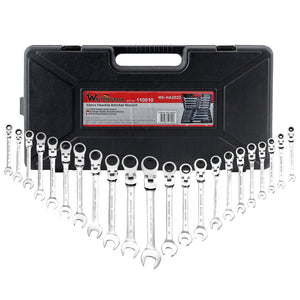 22-teiliges Gelenk-Ratschenschlüssel-Set 180° flexibler Kopf, 72 Zähne, Chrom-Vanadium, 6-32 mm, mit Werkzeugkoffer