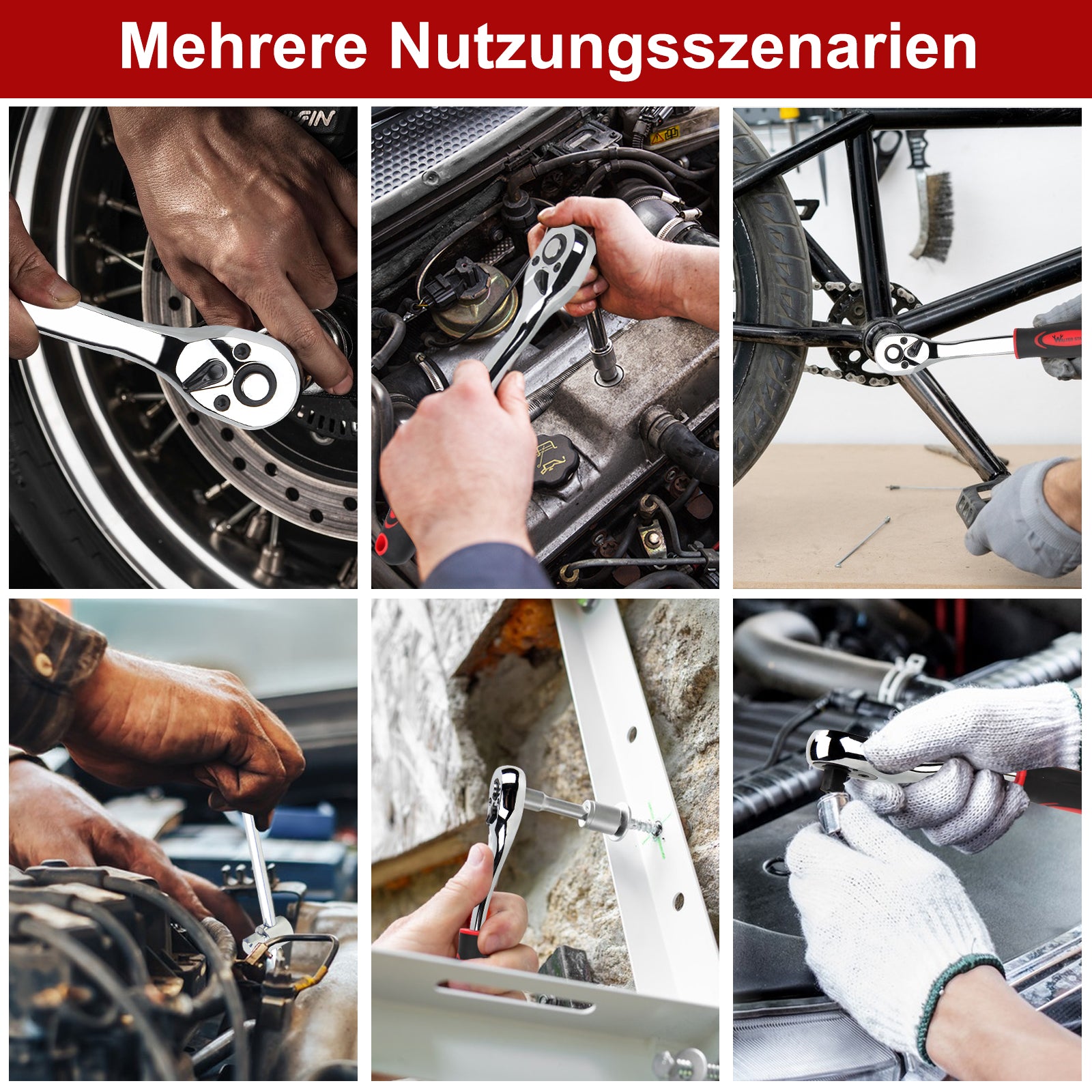 108-teiliger Steckschlüsselsatz Chrom-Vanadium-Stahl Knarrenkasten Ratschenkasten mit Werkzeugkoffer 1/4 und 1/2 Zoll