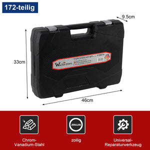 172-teiliger Steckschlüsselsatz zollig, Chrom-Vanadium-Stahl Knarrenkasten mit 1/4, 3/8 & 1/2 Zoll Ratschen im Werkzeugkoffer