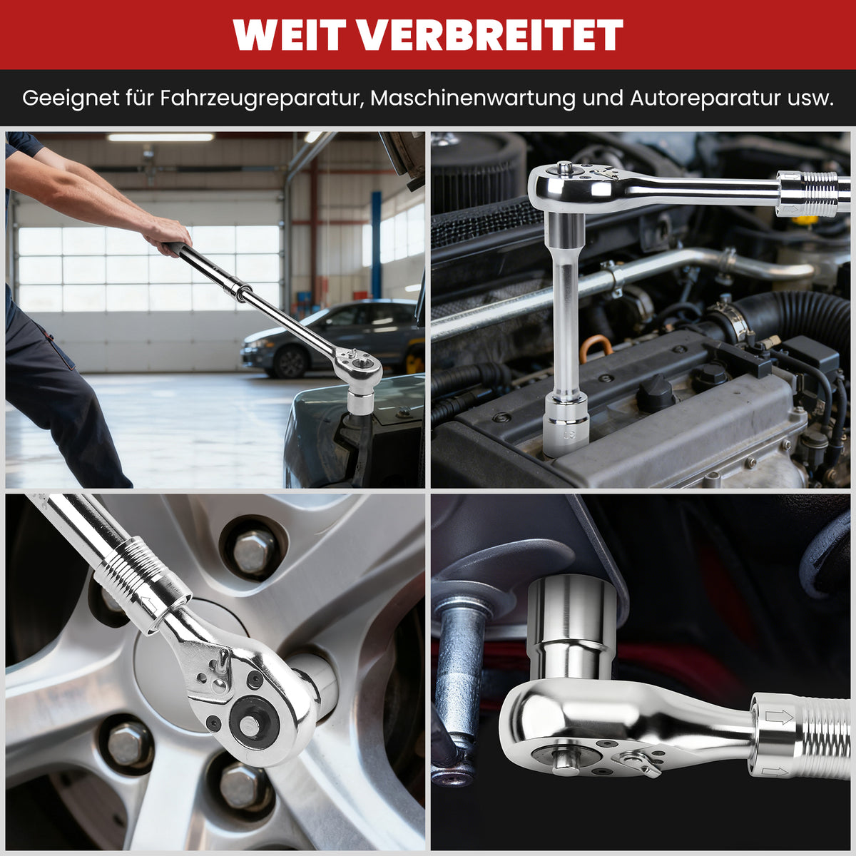 16-teiliger 3/4 Zoll Steckschlüsselsatz CR-V Stahl, Teleskop-Ratsche, 12-Kant Nüsse 19-50mm, Koffer für LKW Kfz-Reparaturen