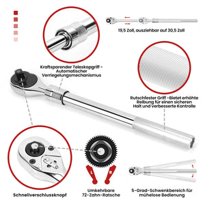 16-teiliger 3/4 Zoll Steckschlüsselsatz CR-V Stahl, Teleskop-Ratsche, 12-Kant Nüsse 19-50mm, Koffer für LKW Kfz-Reparaturen