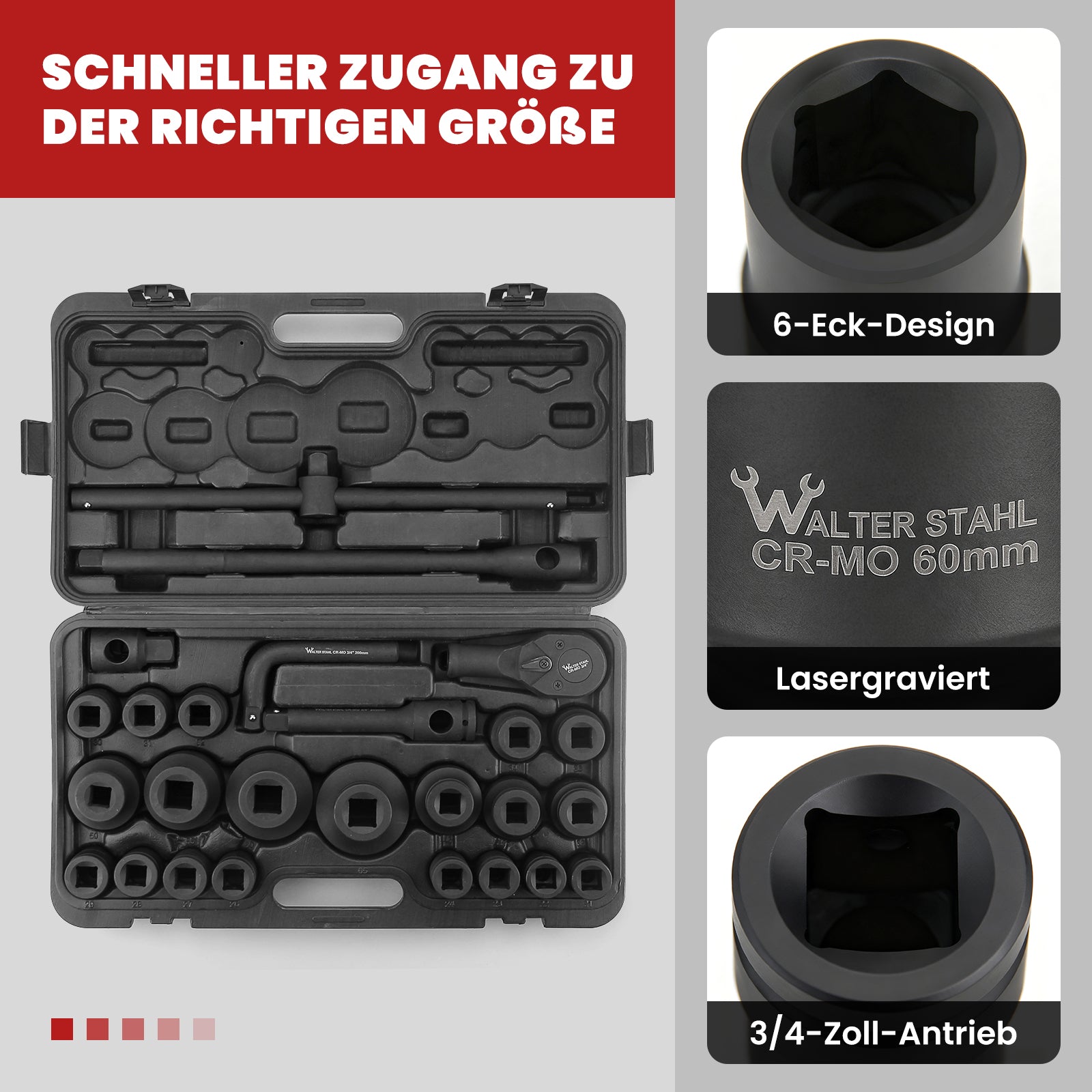 26-tlg. 3/4 Zoll Schlagschrauber Steckschlüsselsatz Cr-Mo SAE mit Zubehör für LKW, Traktoren und US-Fahrzeuge
