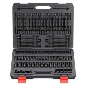 107-tlg. Schlagsteckschlüsselsatz 1/4" 3/8" 1/2" | CR-V Stahl | Torx, E-Torx & Sechskant Bit-Stecknüsse im robusten Koffer