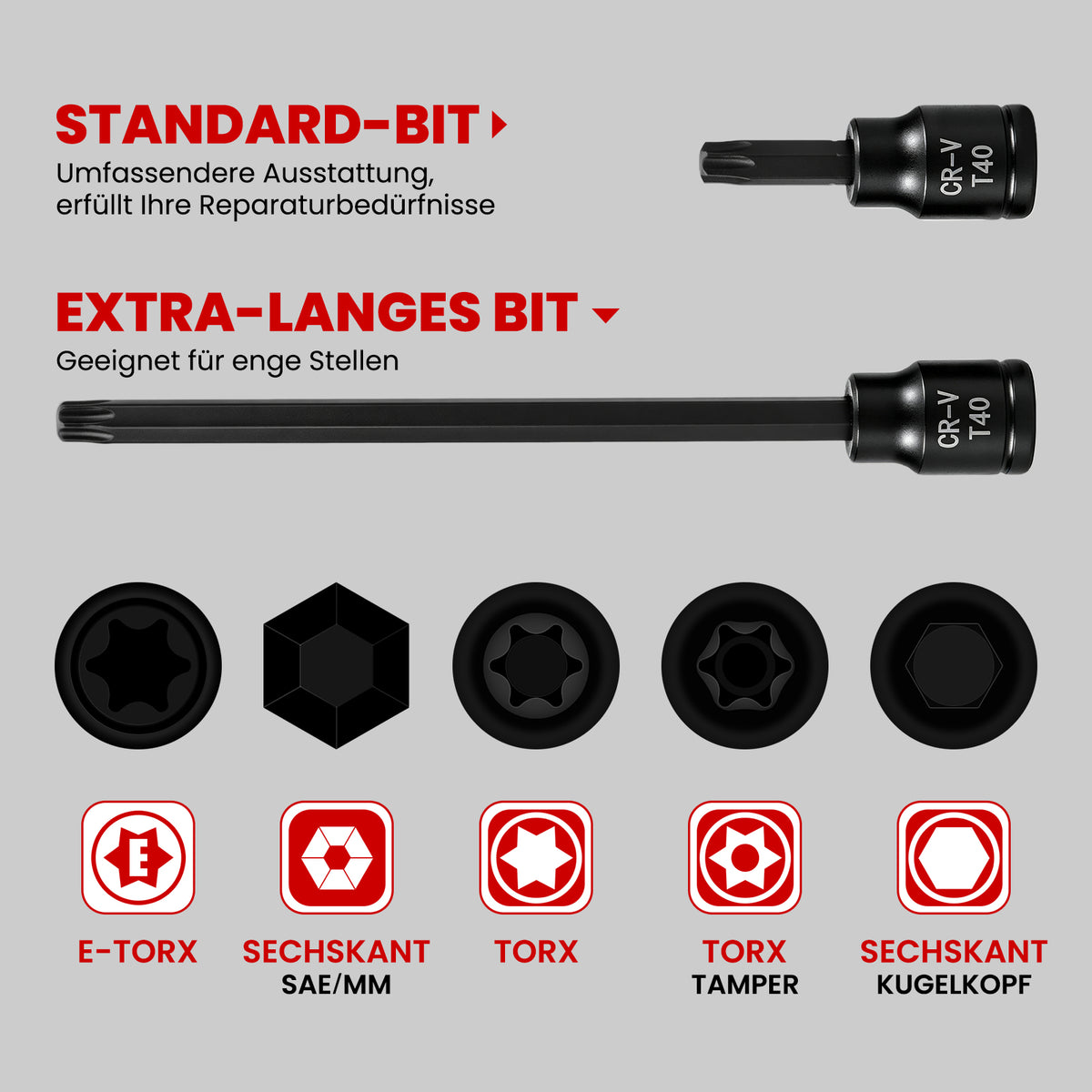 107-tlg. Schlagsteckschlüsselsatz 1/4" 3/8" 1/2" | CR-V Stahl | Torx, E-Torx & Sechskant Bit-Stecknüsse im robusten Koffer