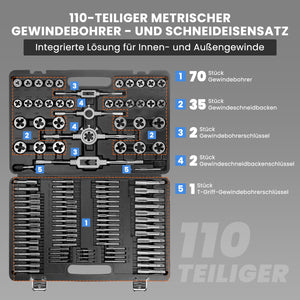 110-teiliges metrisches Gewindeschneid-Set für präzise Innen- und Außengewinde aus gehärtetem Stahl