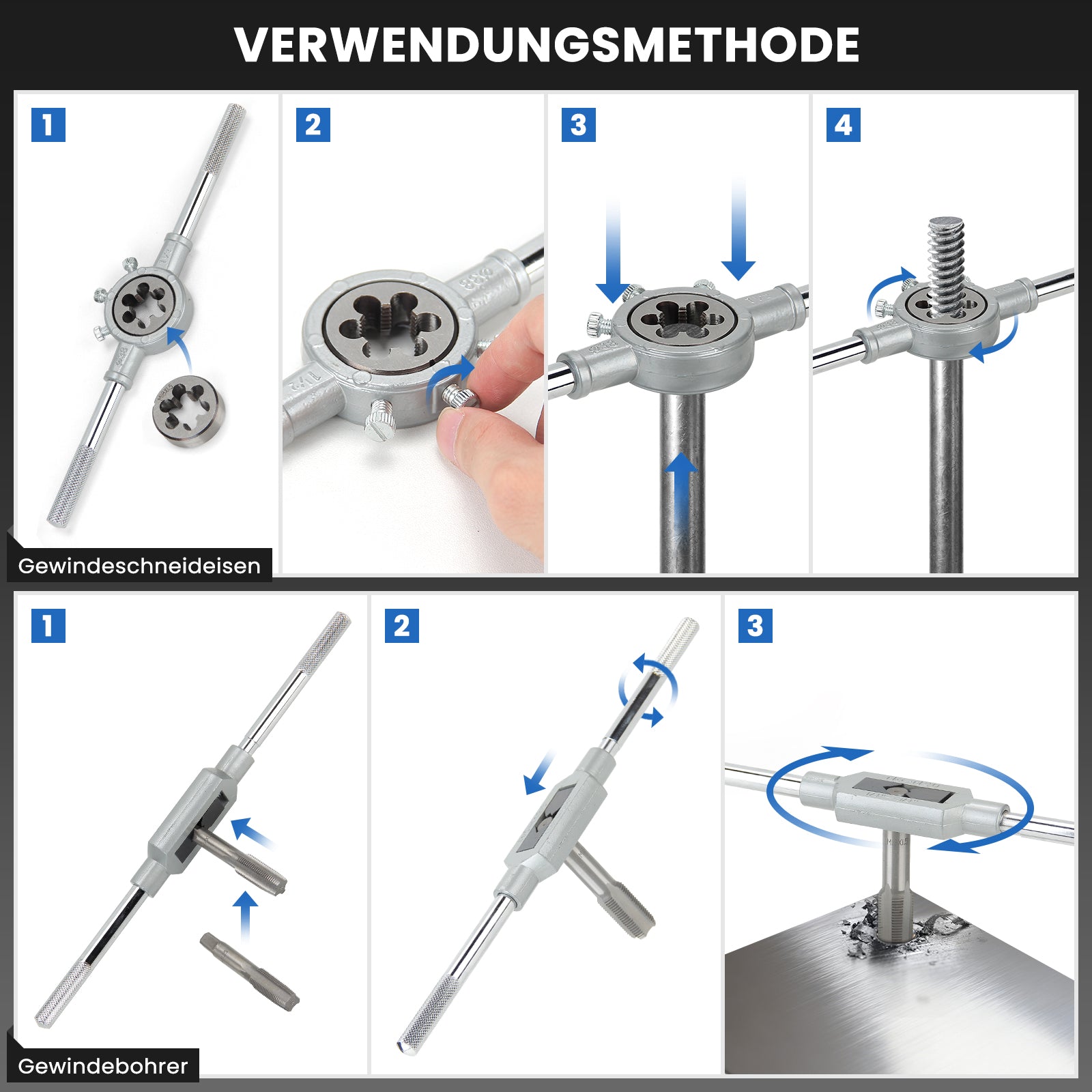 110-teiliges metrisches Gewindeschneid-Set für präzise Innen- und Außengewinde aus gehärtetem Stahl