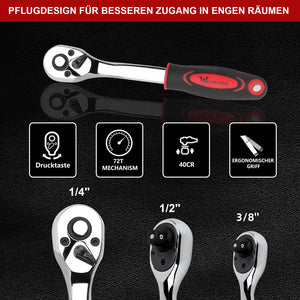 172-teiliger Steckschlüsselsatz aus Chrom-Vanadium-Stahl mit Ratschen, Bits und umfangreichem Zubehör im Koffer