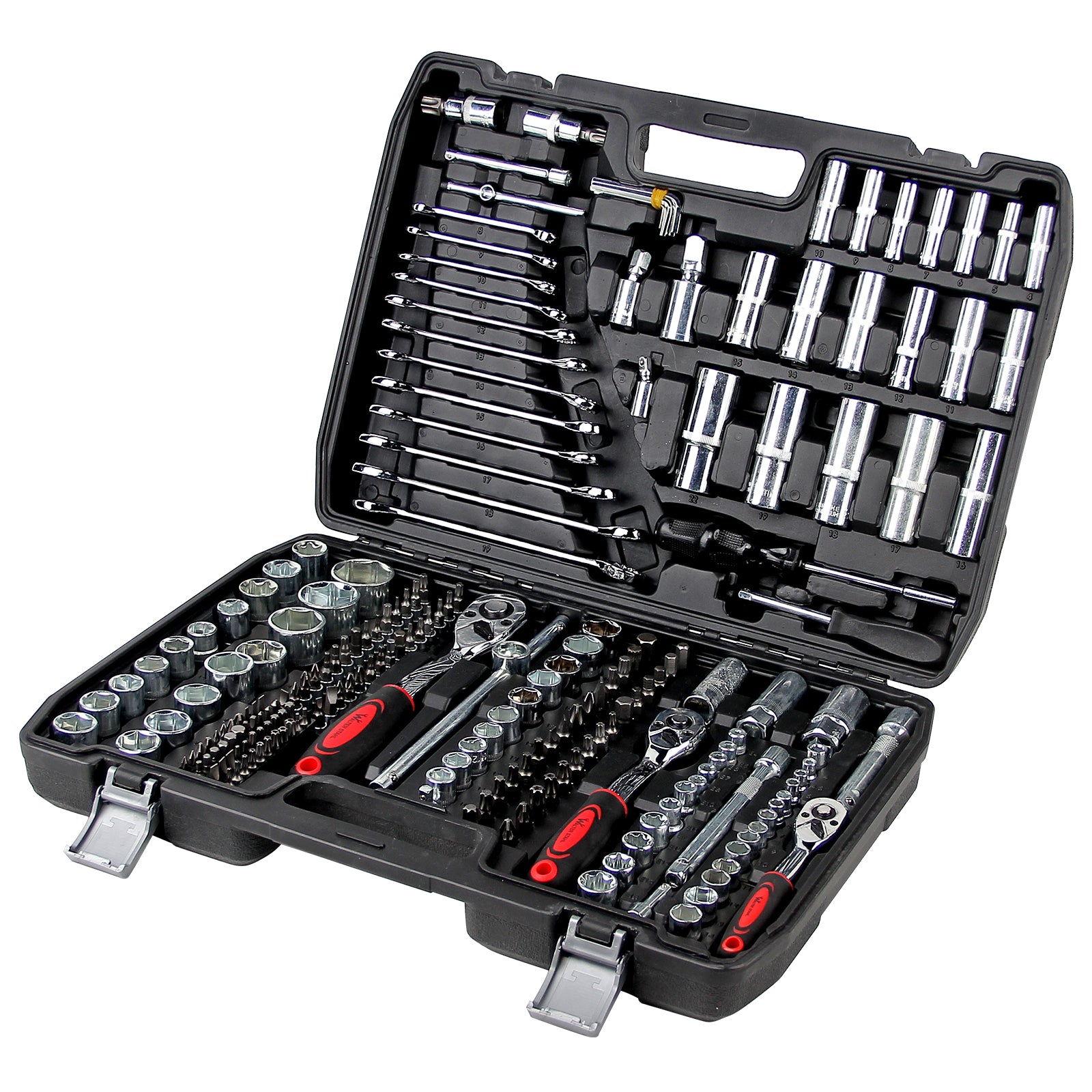 216-teiliger Steckschlüsselsatz aus Chrom-Vanadium-Stahl mit Ratschen, Gabelringschlüsseln, Bits und umfangreichem Zubehör