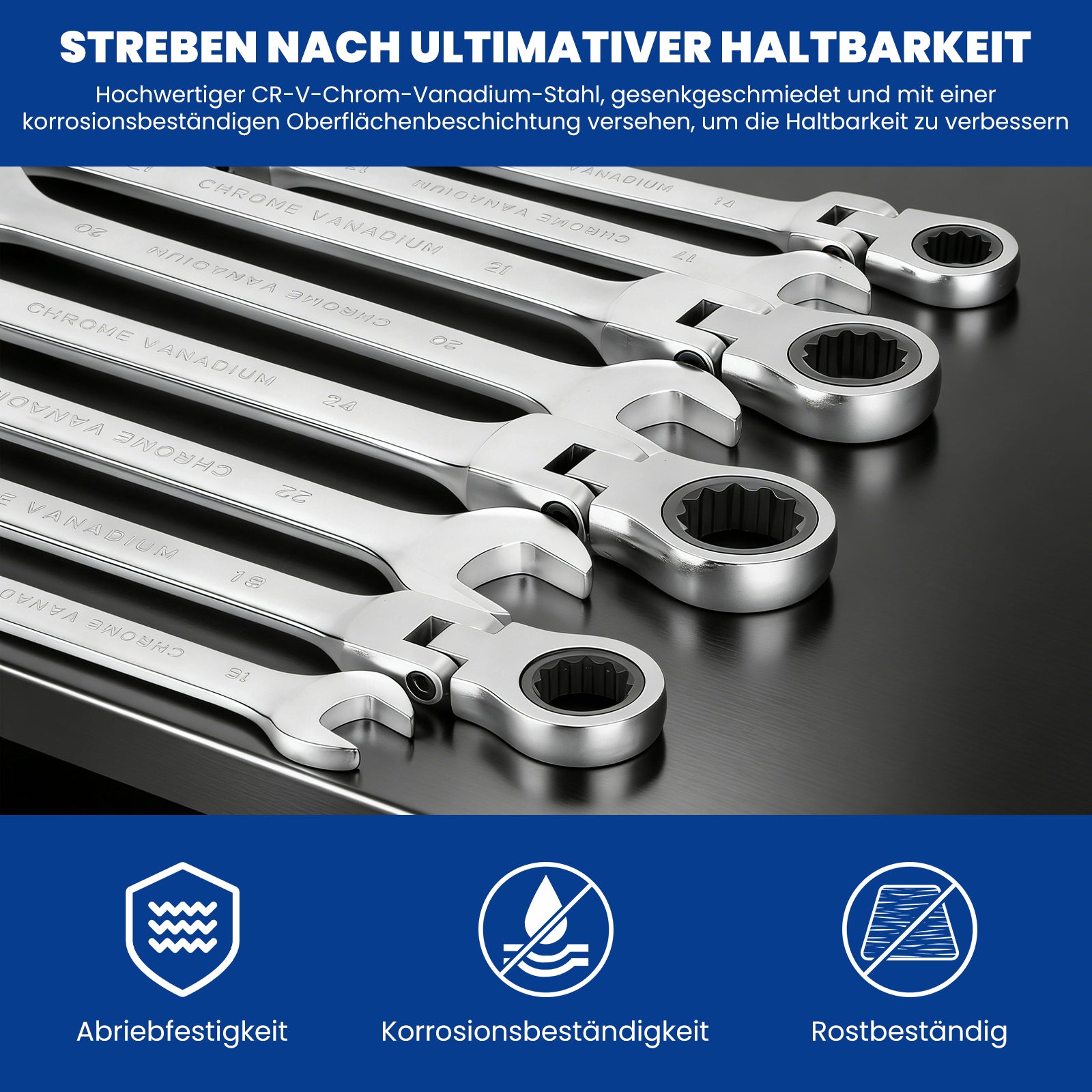 22 tlg. Gelenk Ratschenschlüssel Set 6-32mm Flexibel 72 Zähne Chrom Vanadium Knarrenschlüssel im Koffer